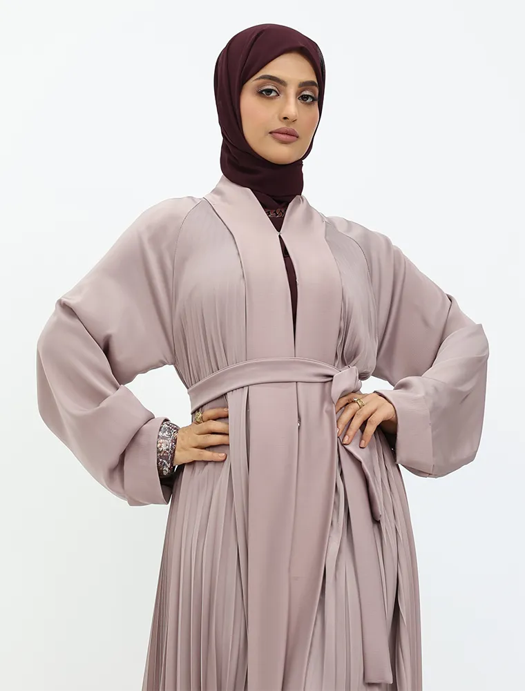 Rose Pink Pleated Silhouette Abaya